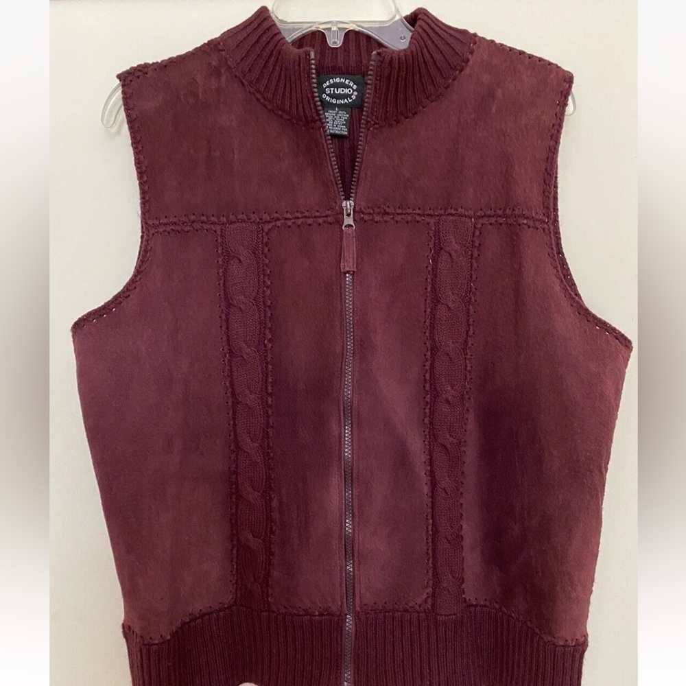 Designer’s Studio Originals Burgundy Suede & Knit Zip Vest Women’s Size Large - Picture 9 of 10